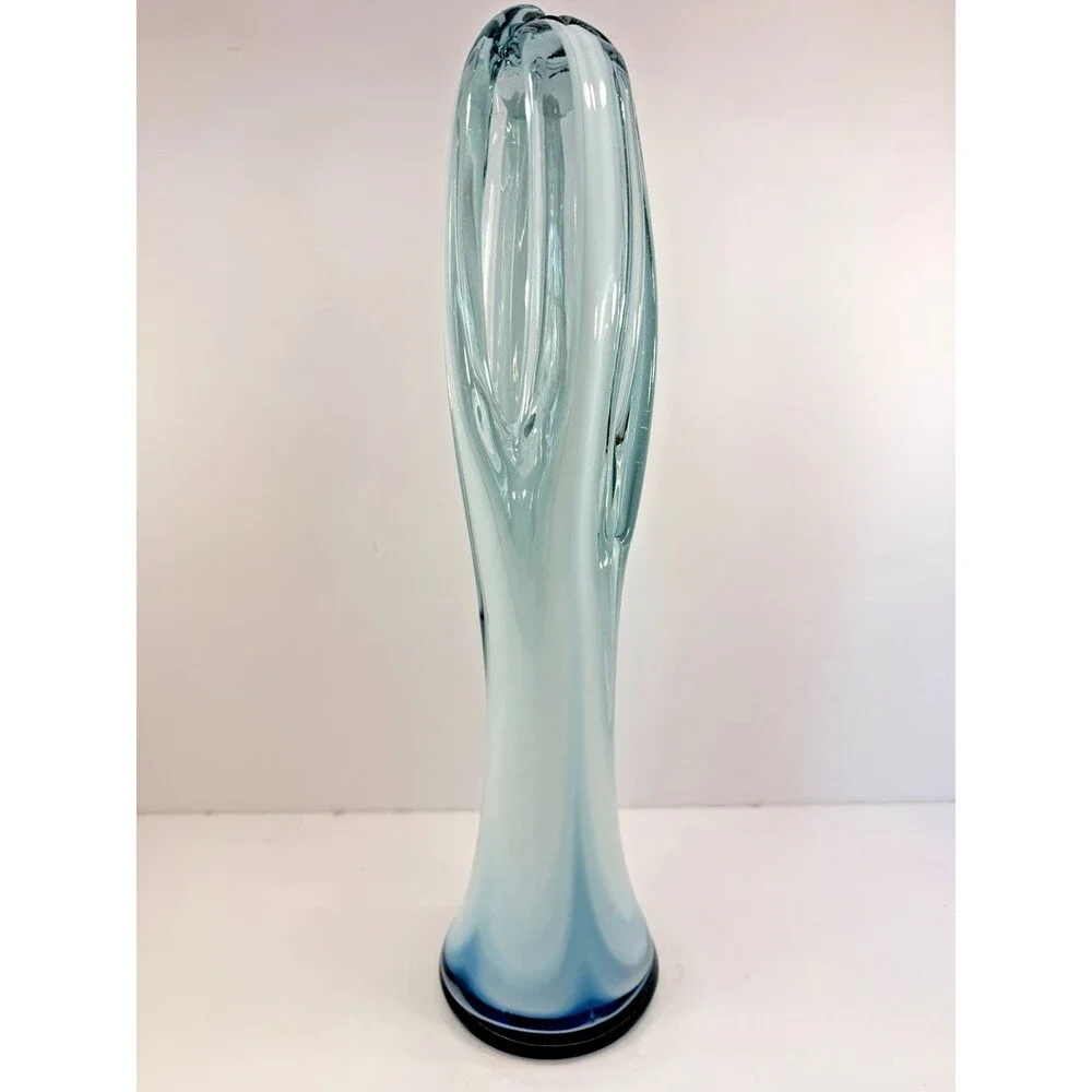 VTG Rare 17.5” Murano Style Sommerso Art Glass Vase Blue Abstract Sculpture MCM